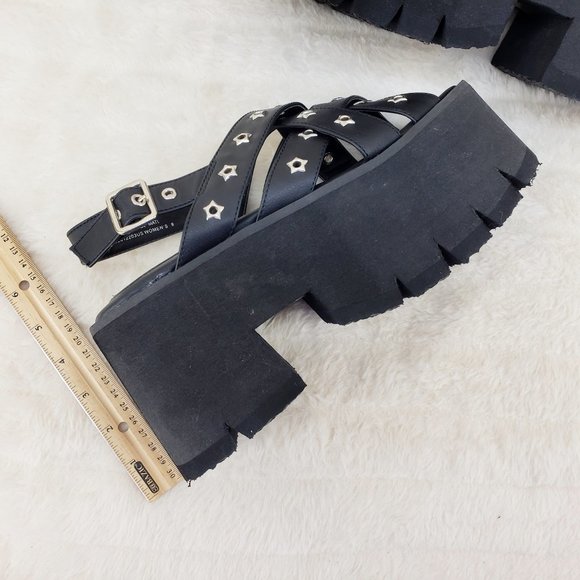 Demonia Black Platform Sandals with Star Accents - Picture 4 of 12